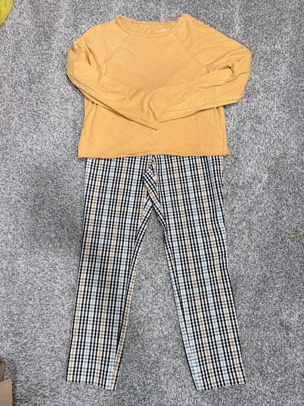 Universal Thread Yellow Top with Black & Tan Checked Chinos